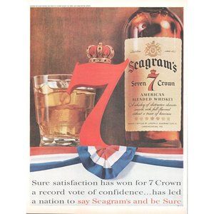 1960 Seagram's 7 Crown Whiskey Vintage Print Ad Ribbon Winner Old Fashioned 60s